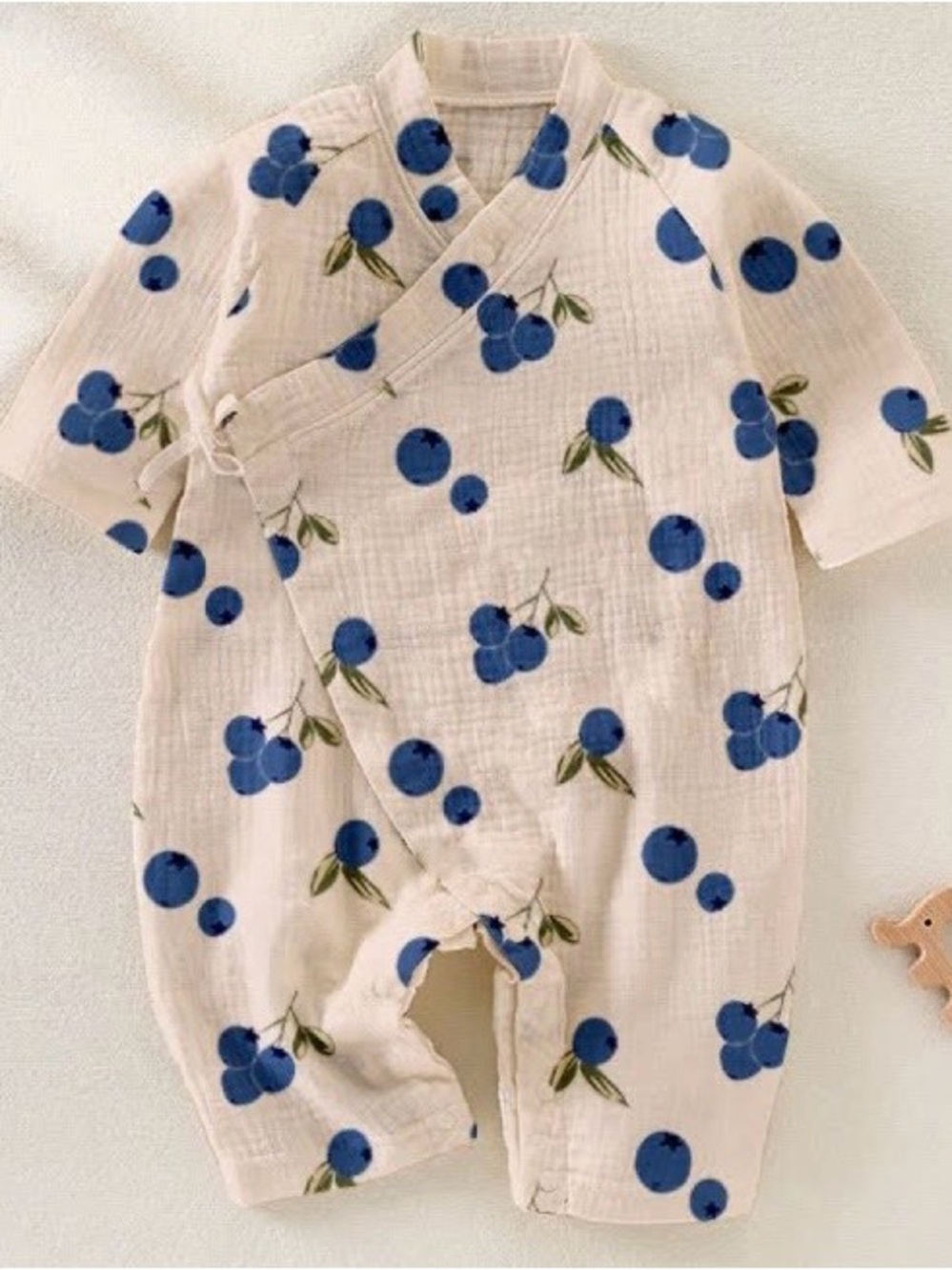 MiniOlie Baby blueberry beige kimono romper size 0-3